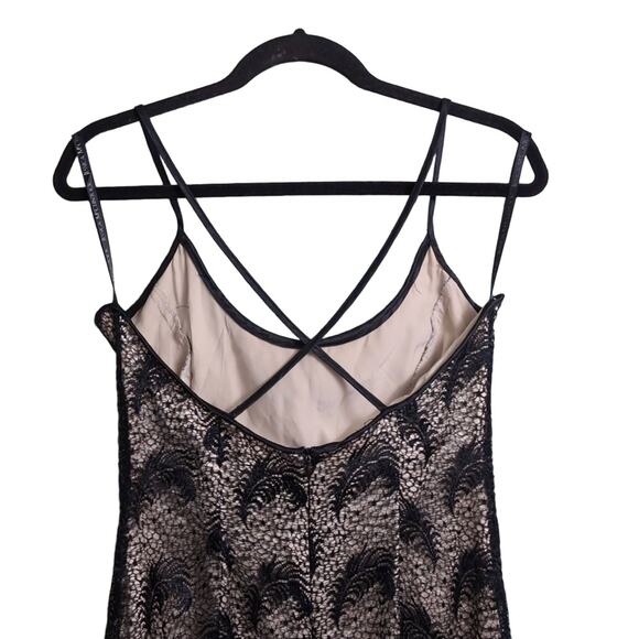 Jessica McClintock Black Nude Lace Criss Cross Back Maxi Slip Dress Vintage 12 - Picture 5 of 9